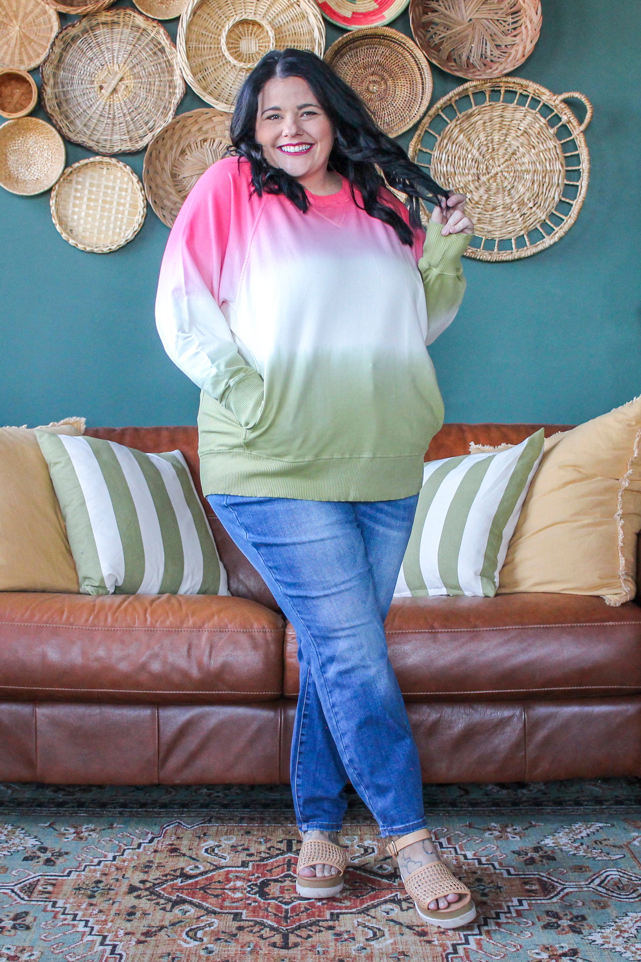 Ombre Crew Neck Watermelon Curvig ombre-crew-neck-watermelon-curvig