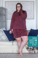 Acid Wash Winter Lounge Set, Burgundy