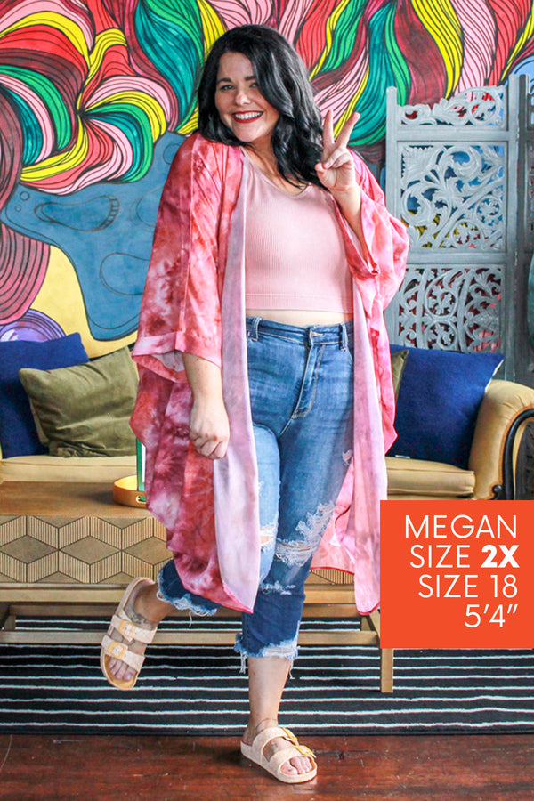 Basic Chiffon Kimono, Mauve Tie Dye
