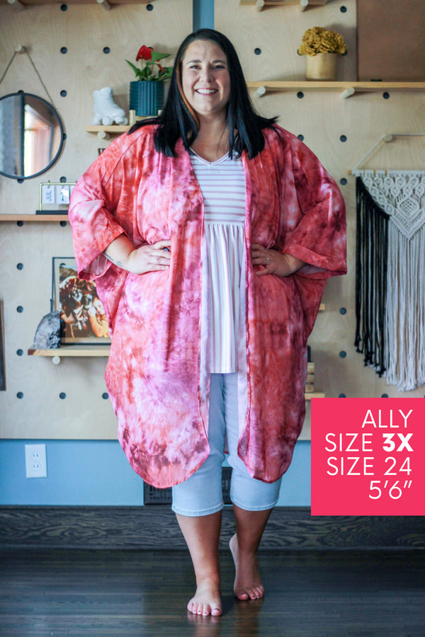 Basic Chiffon Kimono, Mauve Tie Dye