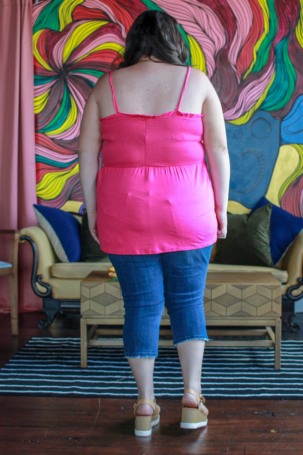 Basic Smocked Tank, Hot Pink