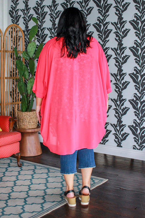 Basic Chiffon Kimono, Coral