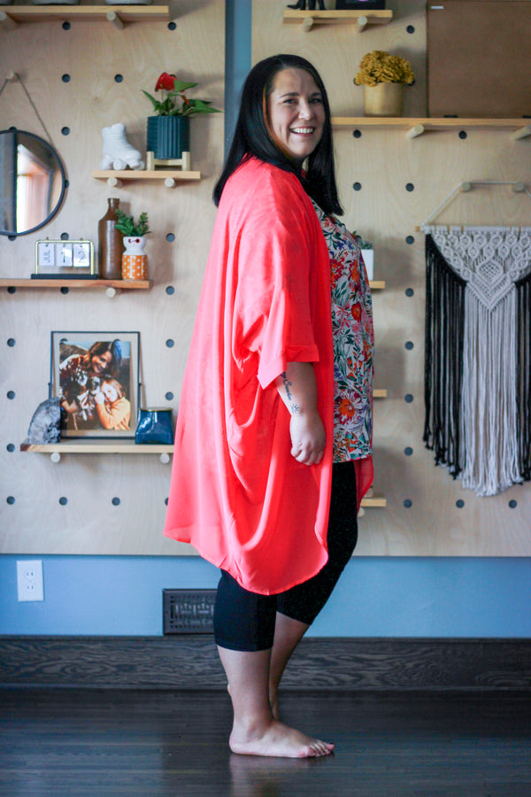 Basic Chiffon Kimono, Coral