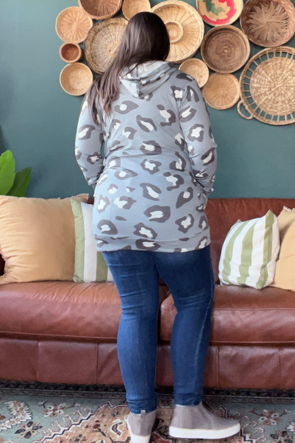 Leopard Hoodie Tunic, Grey