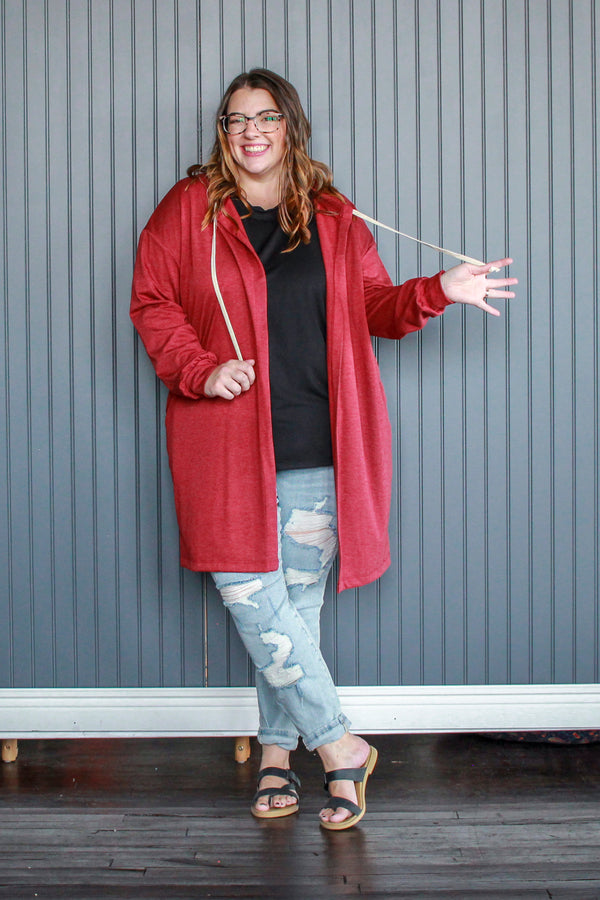 Curvig Hoodie Cardigan, Red