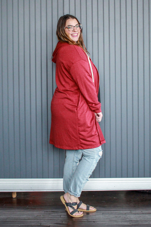 Curvig Hoodie Cardigan, Red