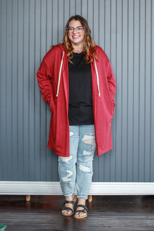 Curvig Hoodie Cardigan, Red