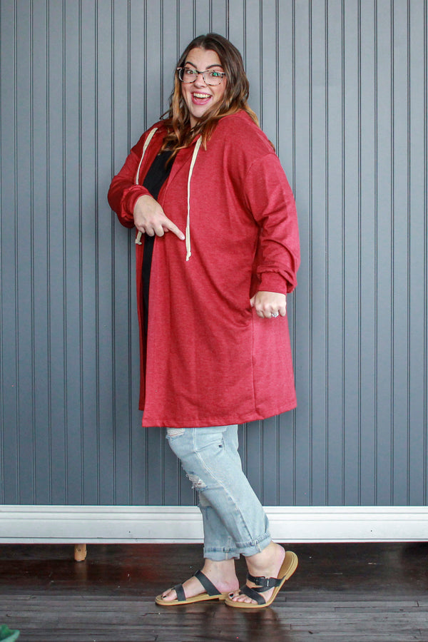 Curvig Hoodie Cardigan, Red