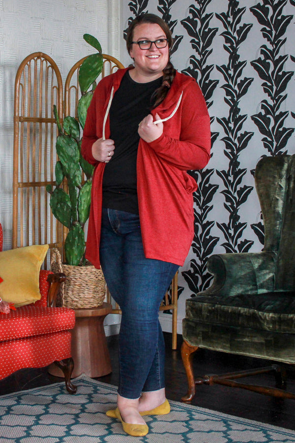 Curvig Hoodie Cardigan, Red