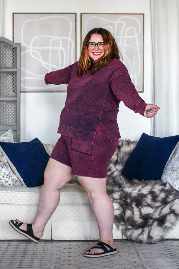 Acid Wash Winter Lounge Set, Burgundy