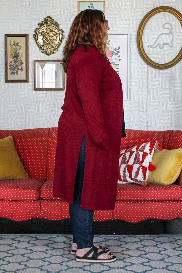 Dark Duster Cardigan, Maroon