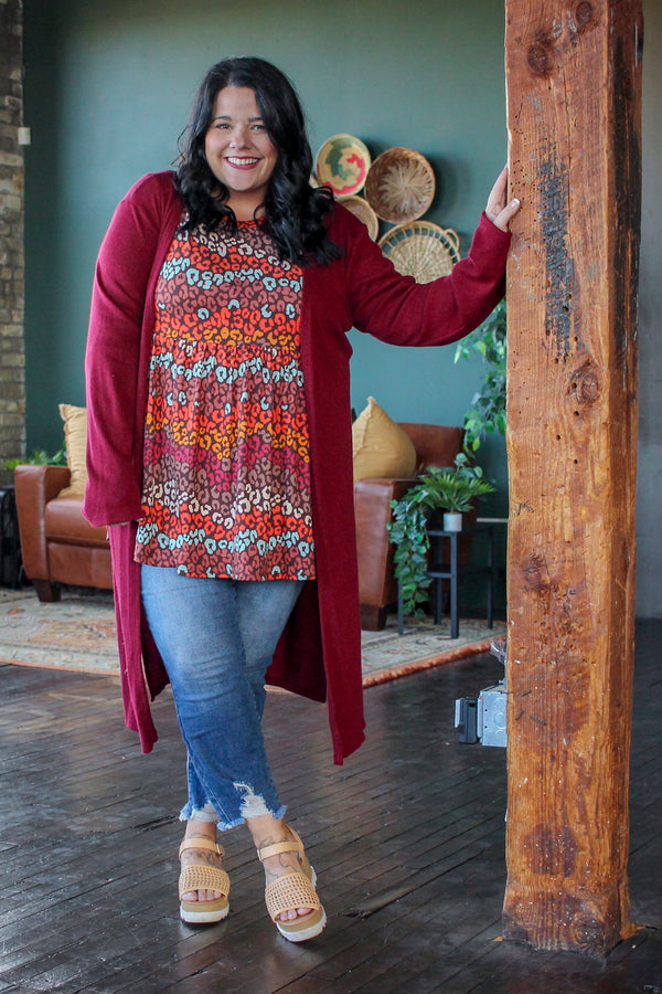 Dark Duster Cardigan, Maroon