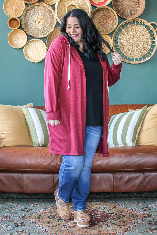 Curvig Hoodie Cardigan, Red