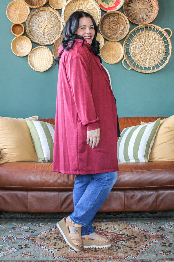 Curvig Hoodie Cardigan, Red