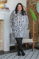 Leopard Hoodie Tunic, Grey