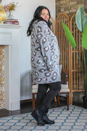 Leopard Hoodie Tunic, Grey