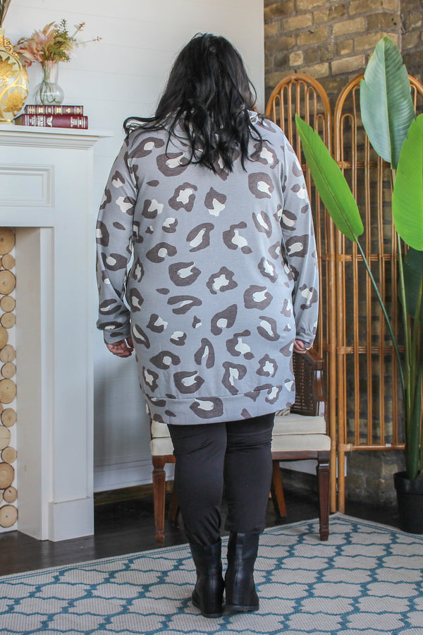 Leopard Hoodie Tunic, Grey